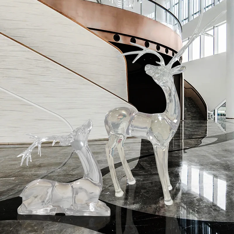 Modern abstract Taihu stone cow ornaments hotel living room entrance transparent resin sculpture soft decoration art crafts