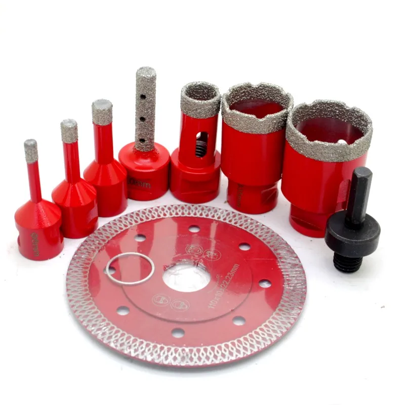 

9pcs Dry Drill M14 Crowns Granite Marble tile Drill Bits ToolsThread Brazing Hole Saw Set With Saw Blade Porcelain Tiles