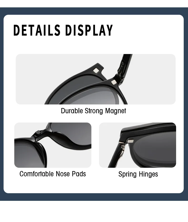 YIMARUILI Mode TR90 Magnetische Polarisierte Clip-on Gläser Retro Runde Optische Brillen Rahmen Männer und Frauen 6218 – Detail 6