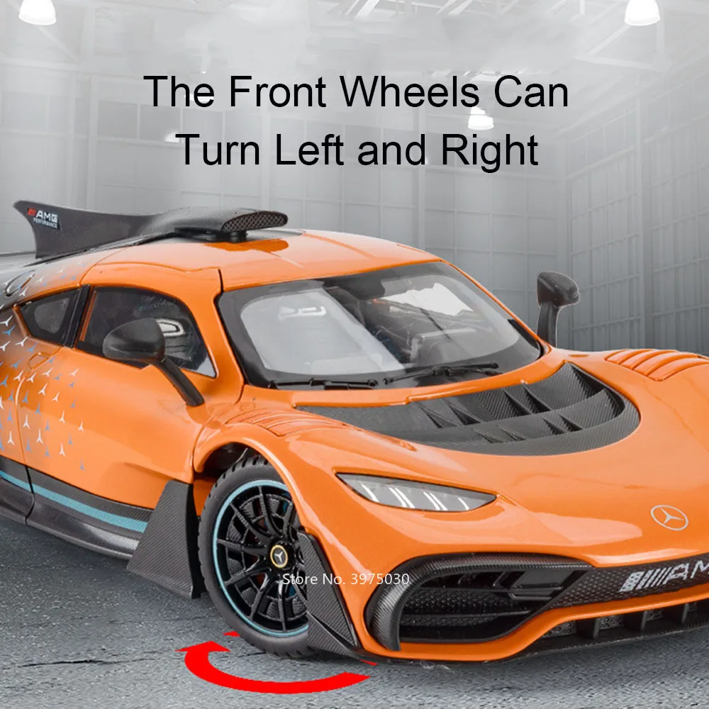 1:18 Benz AMG ONE Cars Models Toys Wheel Pull Back Miniature Vehicles Doors Opened with Light Music Supercar Toddler Kids Gifts