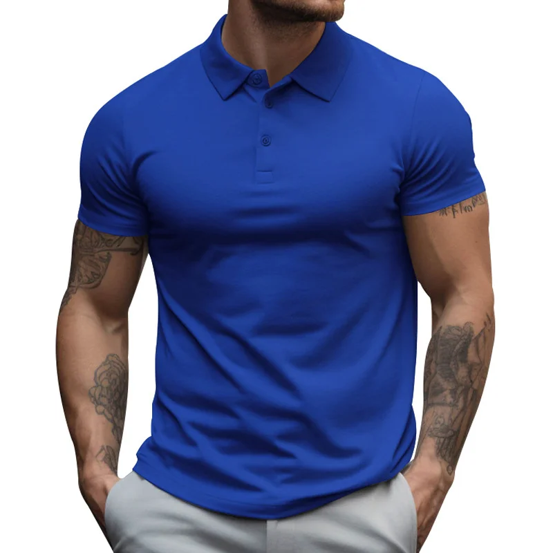 Men's Solid Color Lapel POLO Shirt Daily Commuter Mature Men Basic Tops Male Summer Casual Loose Thin Section Breathable T-Shirt