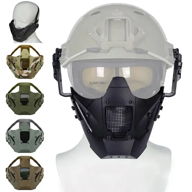 Hunting Protective Mask Half Face Breathable Tactical Mask Airsoft Paintball CS Face Mask with Helmet Connector for FAT Helmet