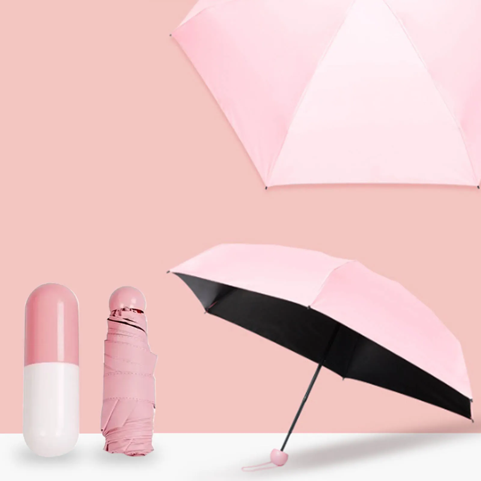 Pocket Umbrella Mini Compact Foldable Umbrella Pink For Sunny and Rainny Days 6 Ribs Folding Umbrella