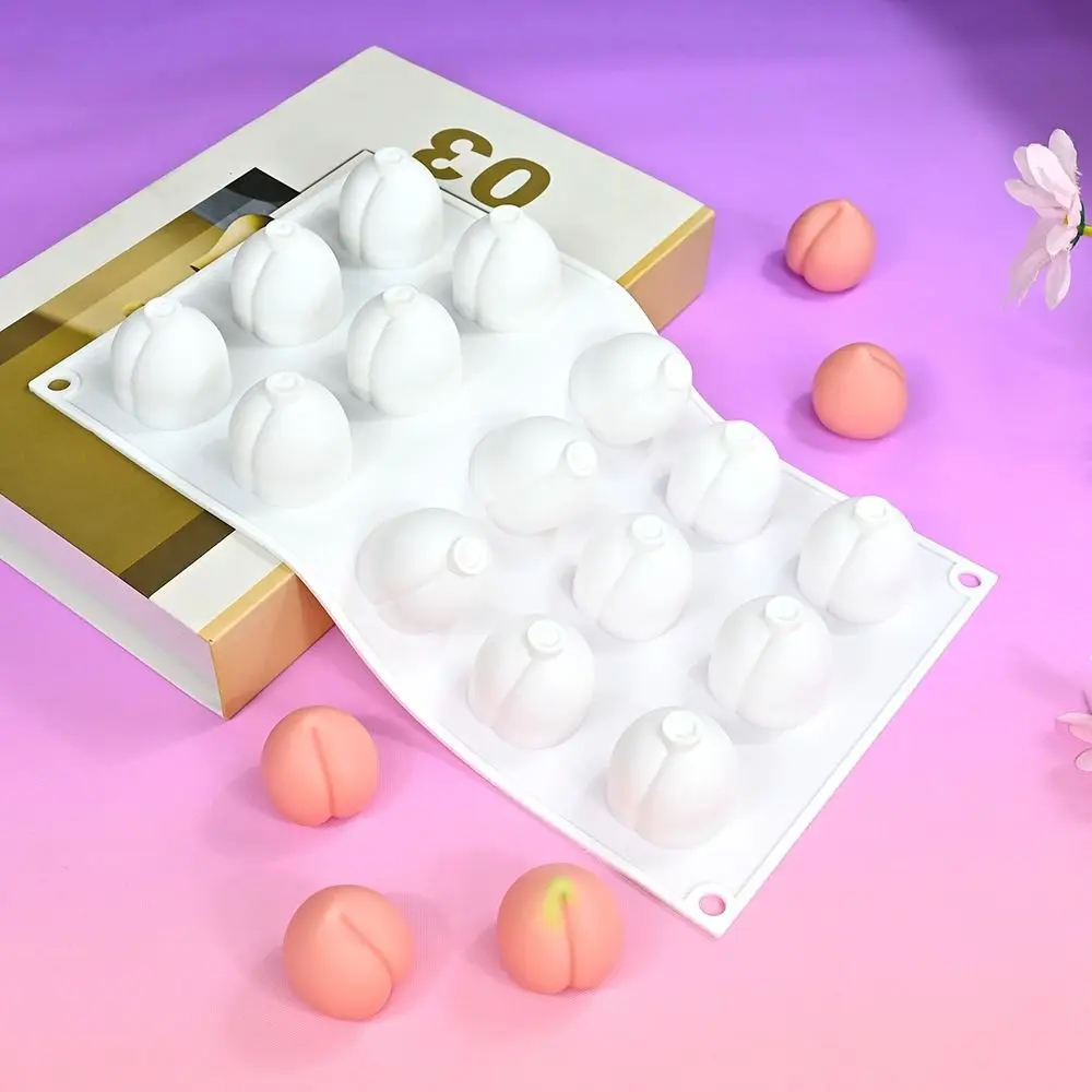 15 Cavity Almond Peach Chocolate Mold Silicone Non-Stick Mousse Cake Mold Food Grad Peach Lemon Dessert Mold for Dessert Baking