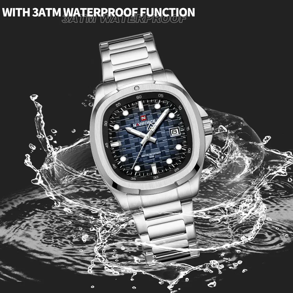 NAVIFORCE Fashion Business Watches Luminous Waterproof Stainless Steel Quartz Watch for Men Casual Sport Wristwatch Reloj Homb