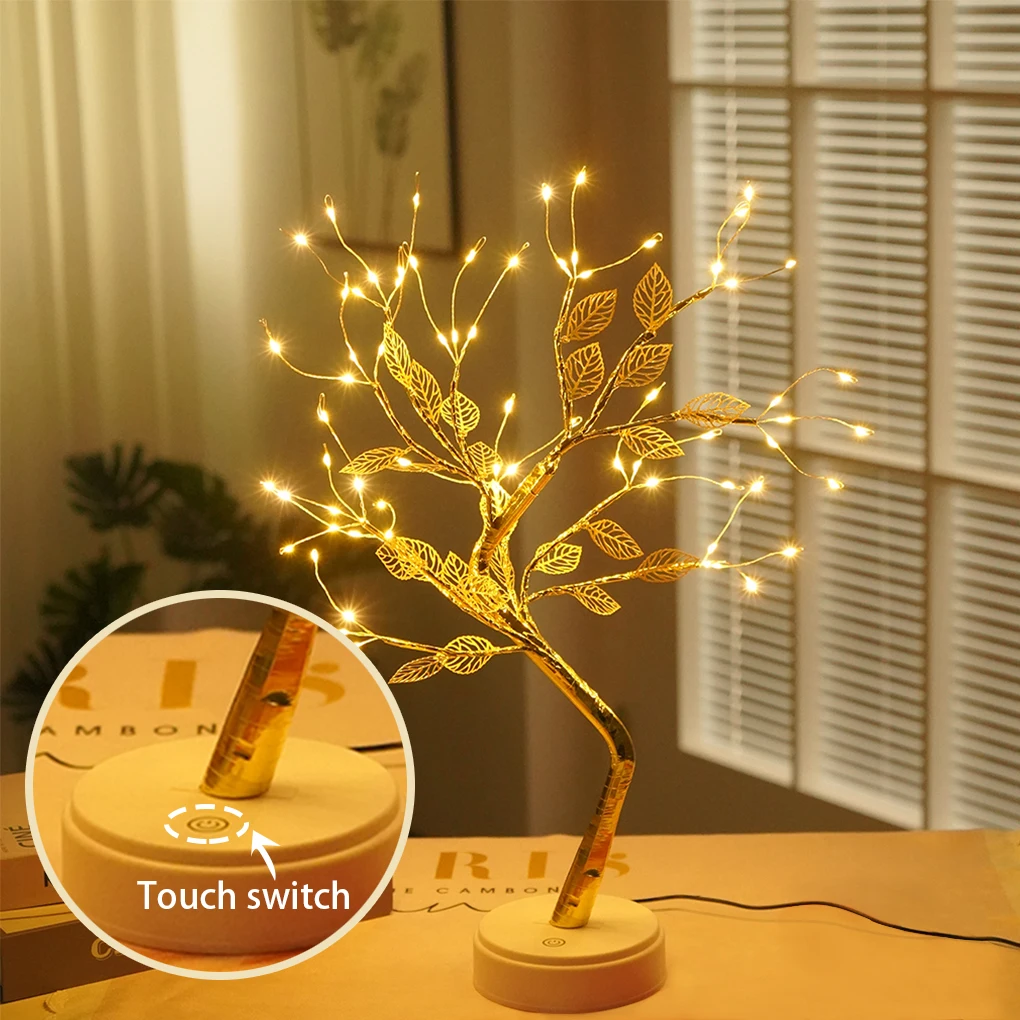 LED Copper Wire Night Light Tree Fairy Lights Home Decoration Night Lamp USB Battery Operated For Bedroom Bedside Table Lamp