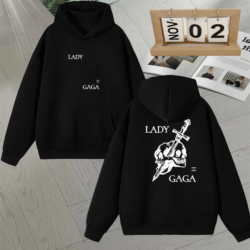 

2025 Lady Gaga Graphic Autumn Winter Double Sided Print Streetwear Hoodie Long sleeve Men Women Fleece Loose Casual Sweatshirts