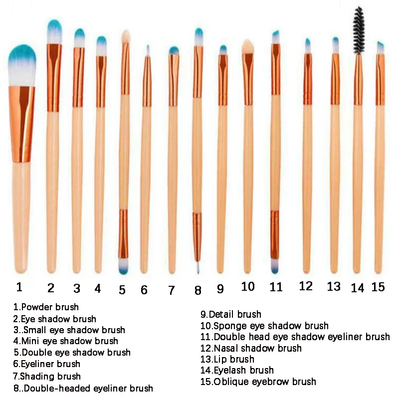 15 ชิ้น/เซ็ตแปรงแต่งหน้าเครื่องมือ Eye เครื่องสําอางค์ Eye Shadow Foundation แปรง Make Up Brush เครื่องสําอางค์ชุดเครื่องมือความงาม