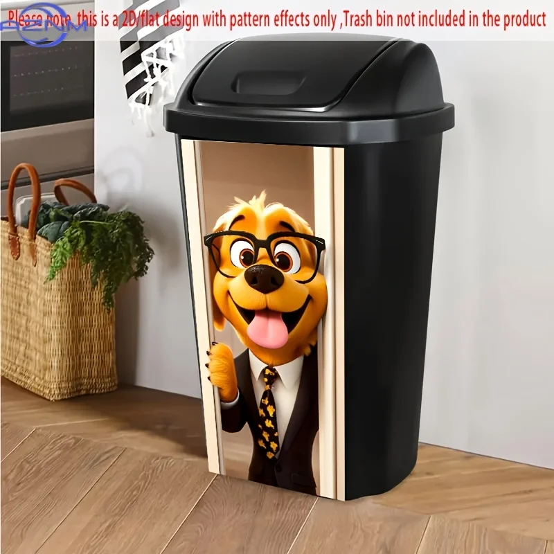 1pc 2D/Flat Trash Can Sticker, .01*cm, Pattern of a Dog in a Suit, Glasses and Tongue - out, Fun and Creative Trash Can Sticke