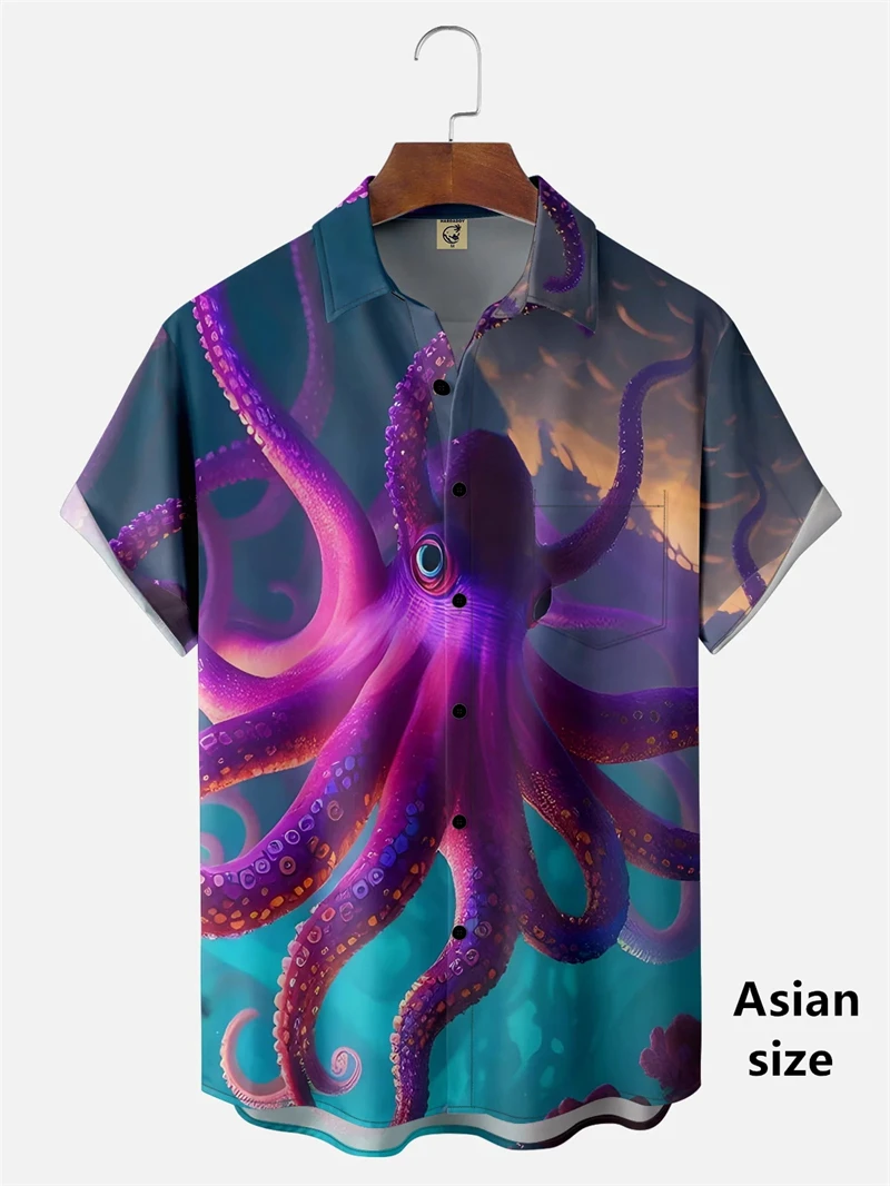 New Hawaiian Men's Marine Animal Tentacle Pattern Shirts Creative Pop 3D Print Short Sleeve Tops Casual Beach Summer Men Shirts