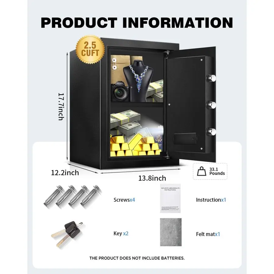 ตู้เซฟดิจิตอลสำหรับบ้านพร้อมสัญญาณเตือนภัย ไฟ LED และแป้นพิมพ์แบบเงียบ ตู้เซฟขนาดใหญ่พร้อมชั้นวางปรับระดับได้สำหรับเอกสารและของมีค่า