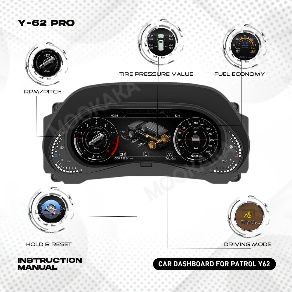 Digital Dashboard For Nissan Patrol Armada Y62 2010~2021 Car Cluster LCD Meter Virtual Cockpit Digital Instrument Panel Head Uni
