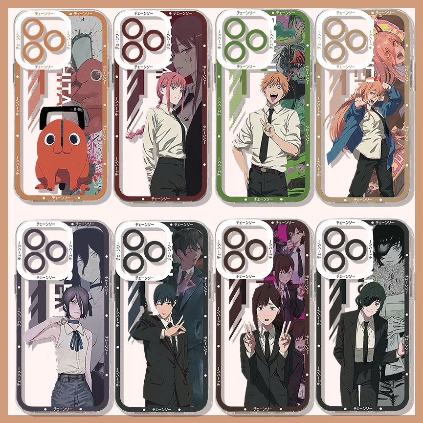 Motoseghe Mans Anime Makimas custodia per telefono per iPhone 15 14 13 12 Mini 11 Pro Max X XR 7 8 Plus Cover trasparente in Silicone morbido