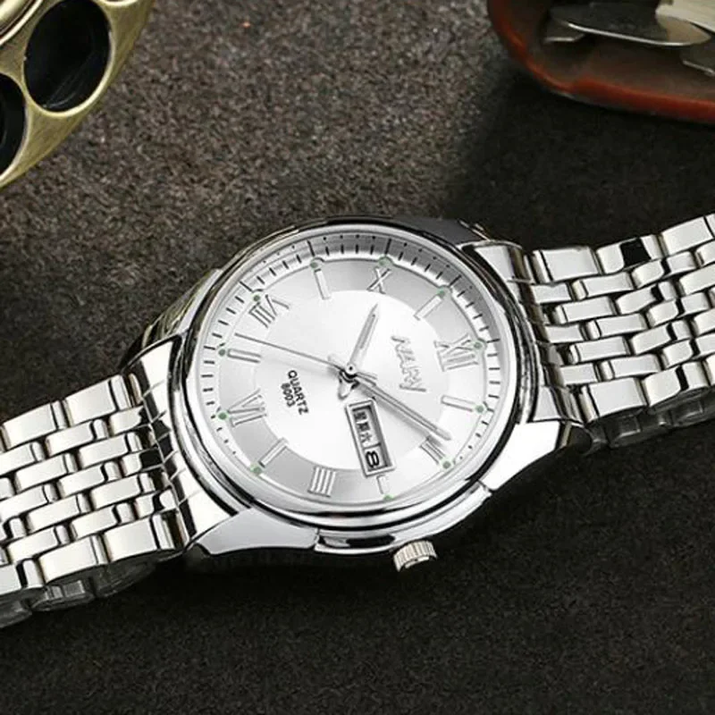 Montre à quartz étanche en acier inoxydable pour hommes et femmes, montre-bracelet décontractée, date d'affaires, couple, marque de luxe, mode