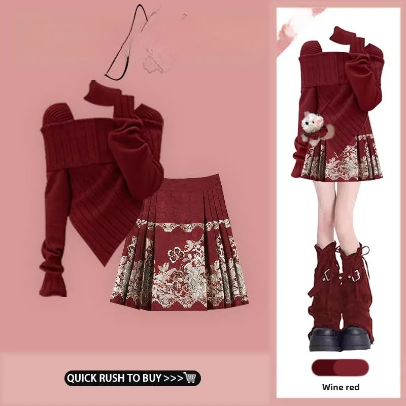 

Красный асимметричный вязаный свитер Cisas Aosphere, новая китайская национальная юбка с ветровым хвостом, женская мода...