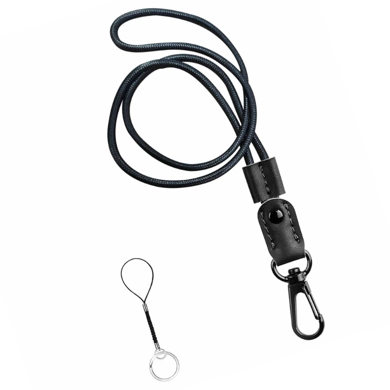 Leather Lanyard with Metal Clip , Long Neck Lanyard Keychain for Key Holder Adjustable Keychain Lanyards