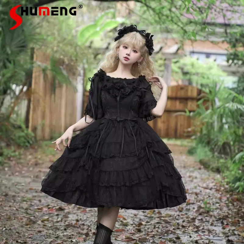 

Original Sweet Lolita CLA Princess Tea Party Dress Cute Girl's Women Sweet Bow Birthday Party Dress Gothic Mid-Length Dress JSK