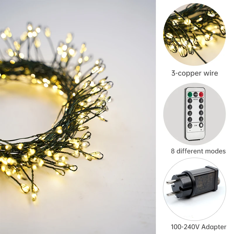 300LEDs Christmas string lights Plug in Lights  Green Wire Indoor Lights with Remote for Bedroom Garden Party Decoration