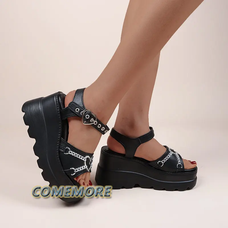 Summer Platform Women Sandals Gothic Lolita Kawaii Girls Luxury Trend Punk Casual Beach Wedges Heel Pink Black Fashion 2024 New