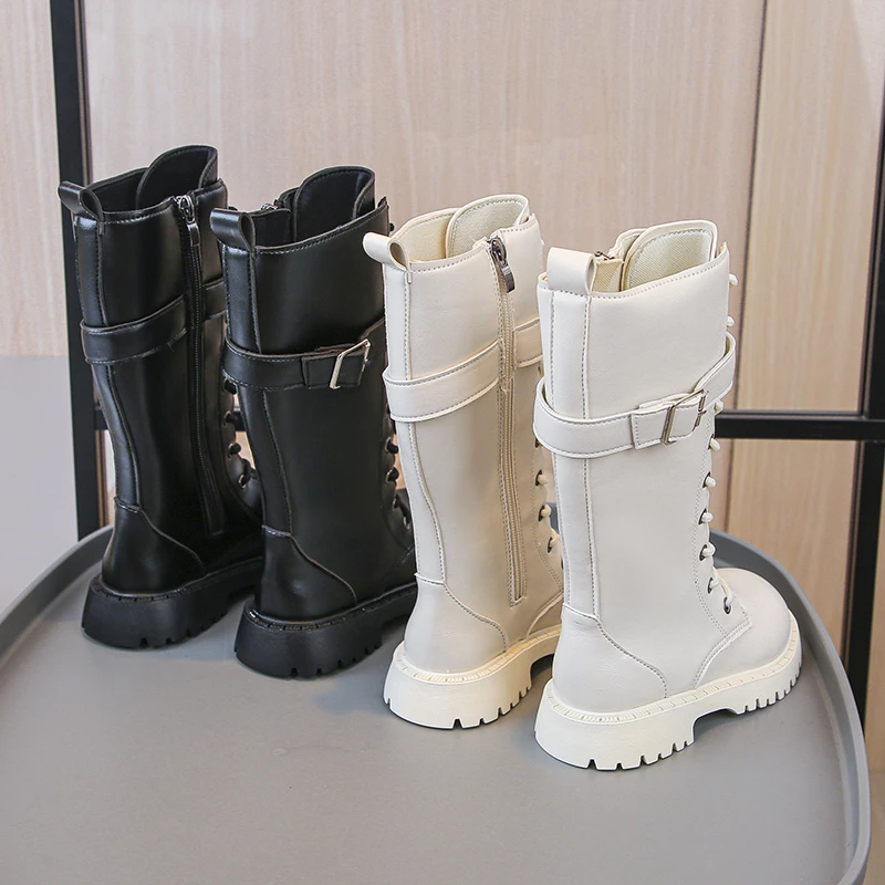 Girls Long Boots Black Knee-high 2025 Autumn Winter Children High Tide Boots Zipper Fashion Brand New Kids Motorcycle Boots