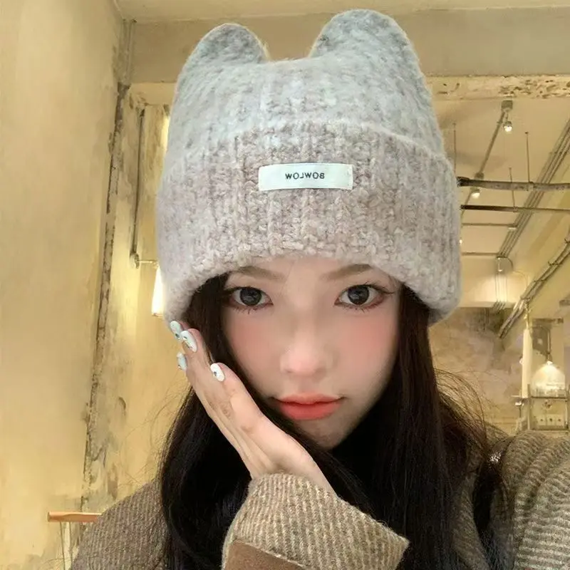 

Winter Ear Protection Hats For Women&Men Thicken Warm Beanies Caps Unisex Cute Cat Ear Skullies Hat Outdoor Ski Coldproof Caps
