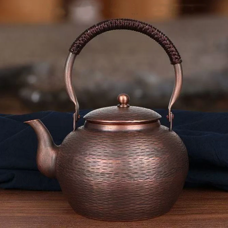

Vintage Large Size Copper Coffee Pot,Hammer Texture Weave Handle 1500 ml Heat Resistant Filter Water Kettle,Handcrafted Teapot