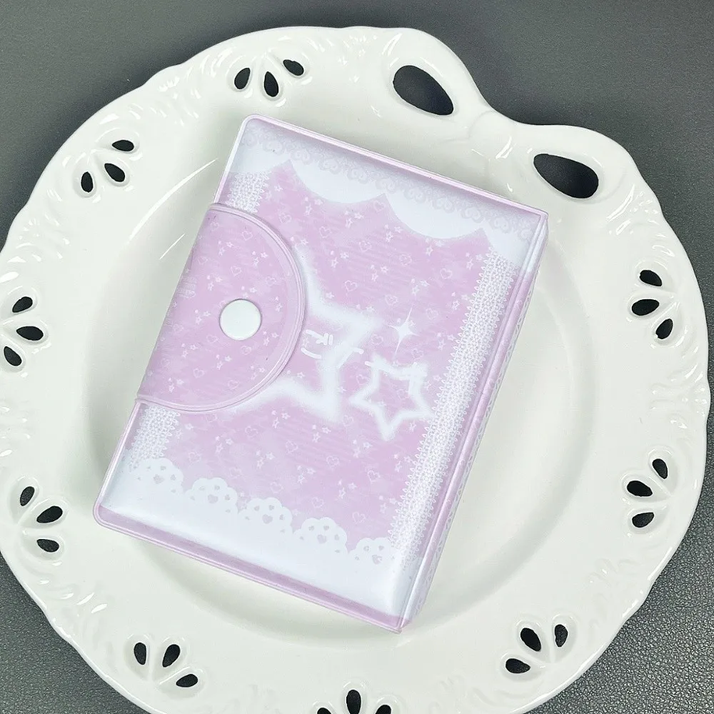Niedliches rosafarbenes Liebesbogen-Kartenalbum, 7,6 cm, Mini mit 16 internen Seiten, Idol-Karte, Sammelbuch, PVC-Sammelkartenalbum, Postkartenbuch