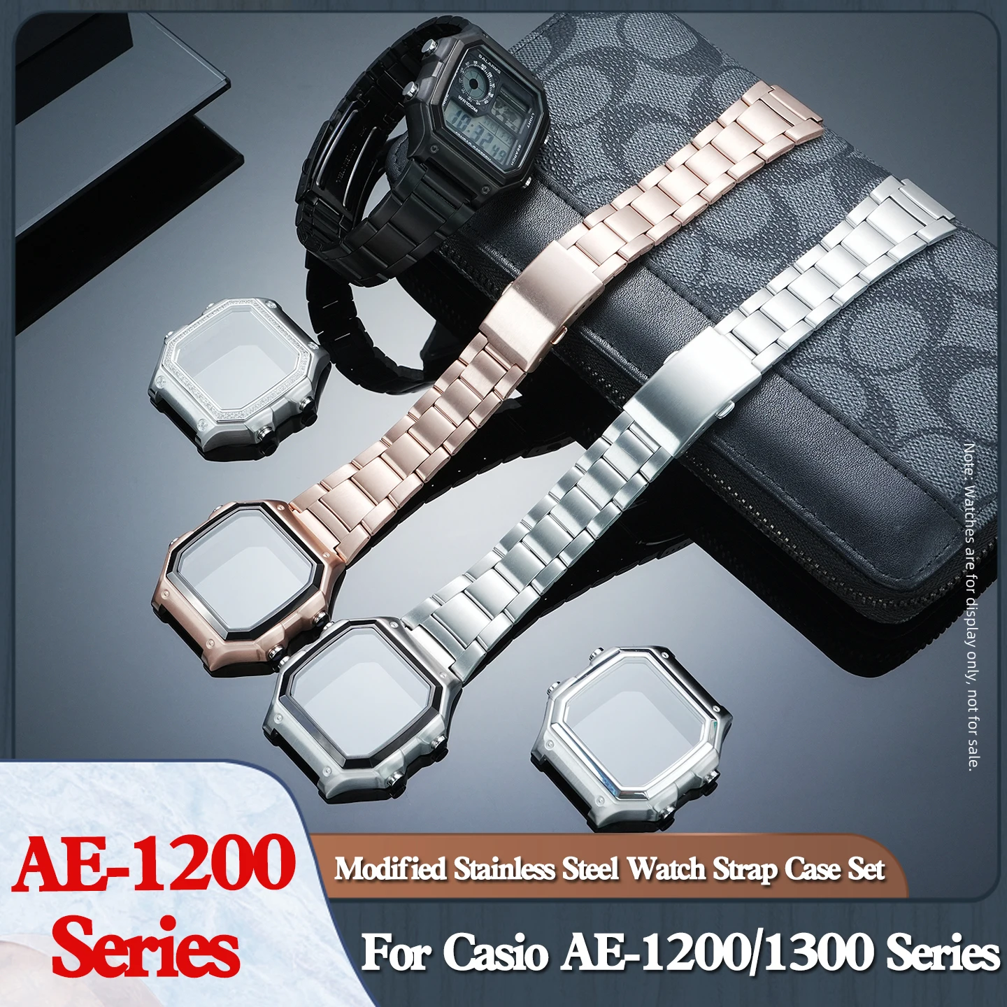 

ae-1200/1300 Modified Stainless Steel Strap Diamond Case For Casio 3299 AE-1200 AE1300 High Quality Stainless Steel Strap Case