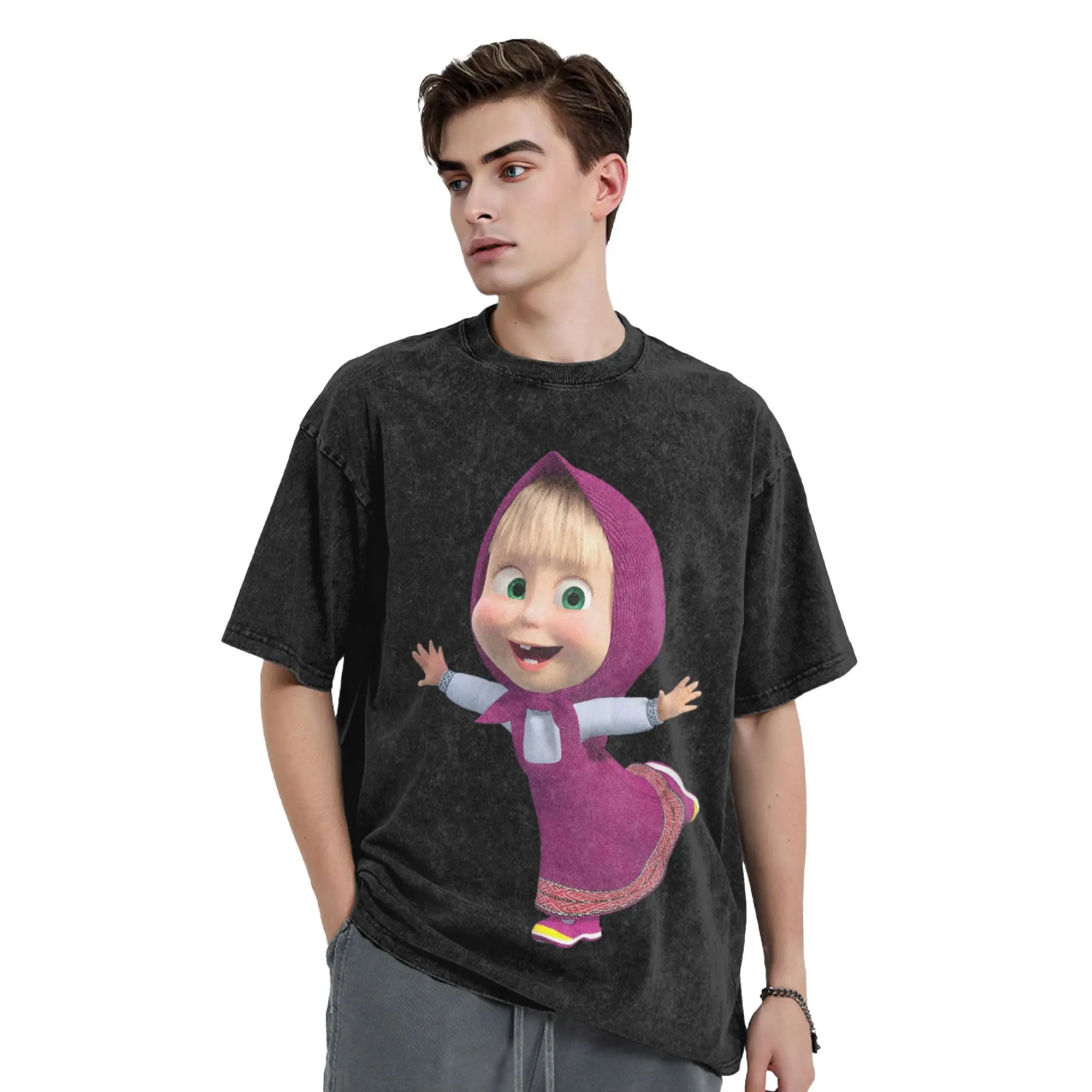 الرجال الكرتون M-ماشا والدب تي شيرت بلايز الشاطئ خمر تي شيرتات قصيرة الاكمام س الرقبة Harajuku عادية التي شيرت رخيصة