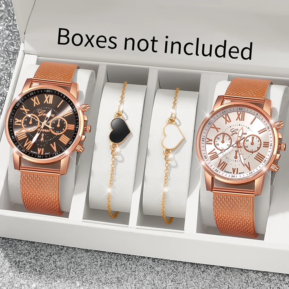 4PC Fashion Ladies Watch + Accessories Set, the perfect combination of watch and accessories, the ideal gift choice