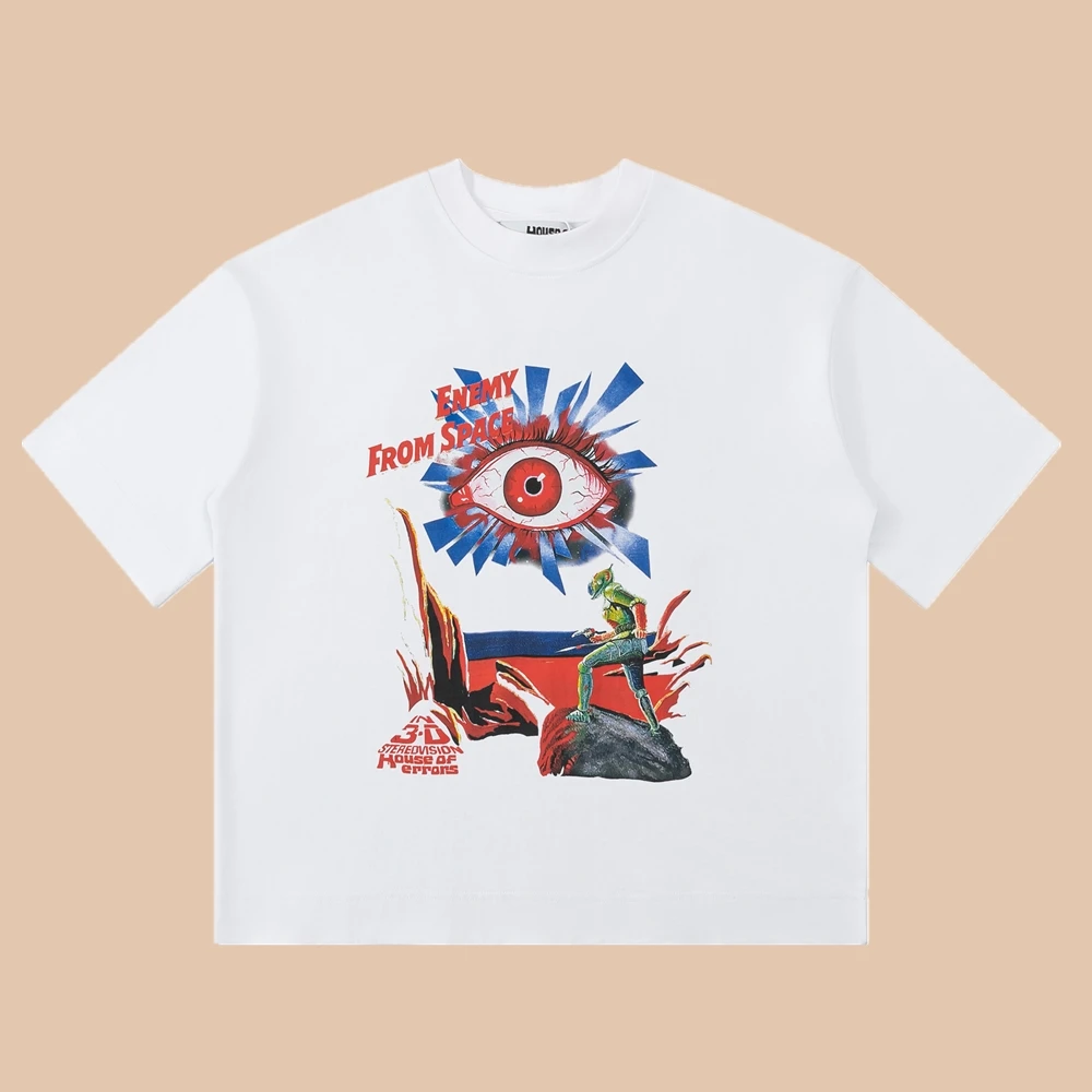 Frog Drift Streetwear Luxury Brand HOUSE OF ERRORS Graphics Printed Vintage Clothing Loose Oversized Tees Tops T Shirt For Men