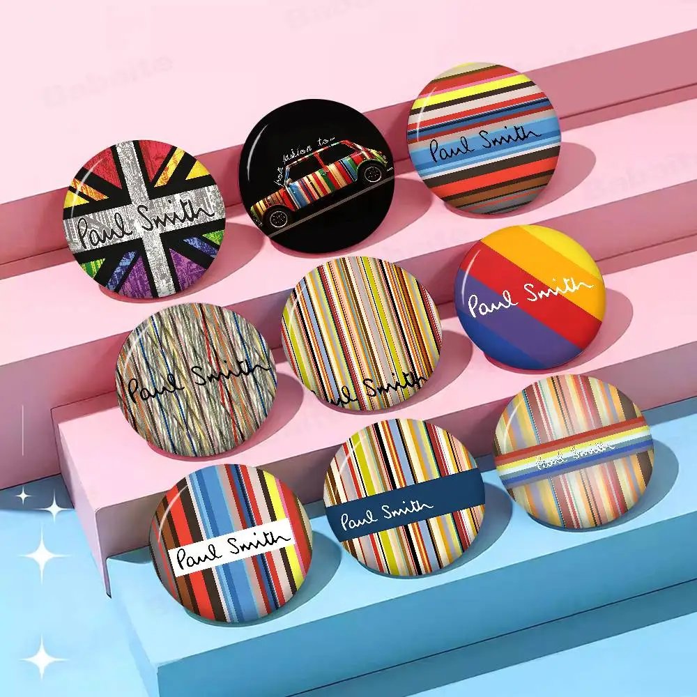 Fashion P-Paul S-Smith 32/44/58mm Handmade Pin Round Funny Snap-in Brooches for Backpack Cothes Accessories Badge Hat Decoration