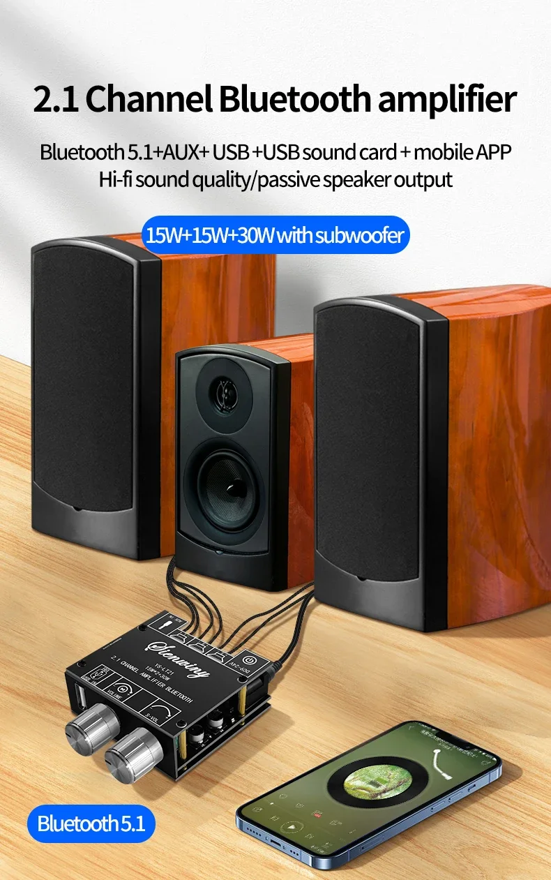

YS-LT21 Bluetooth Digital Amplifier Board Module 2.1 Stereo Dual Channel 15W+15W+30W With High And Low Tone Support APP