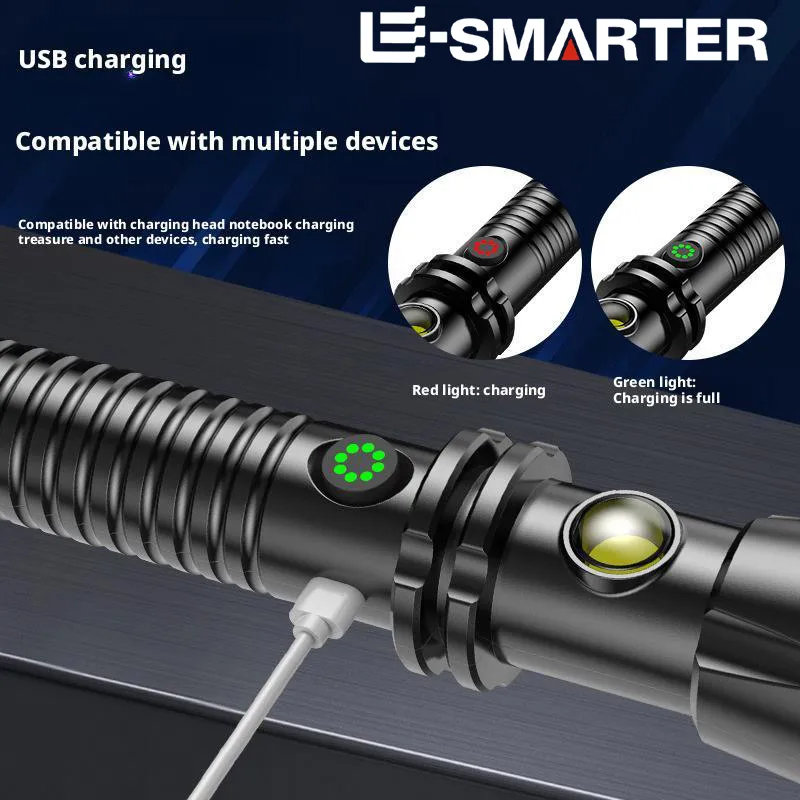 Defense Self-defense Flashlight Rechargeable Tactical Long Handle Torch Outdoor Window Breaker Hammer Emergency Work Flashlight