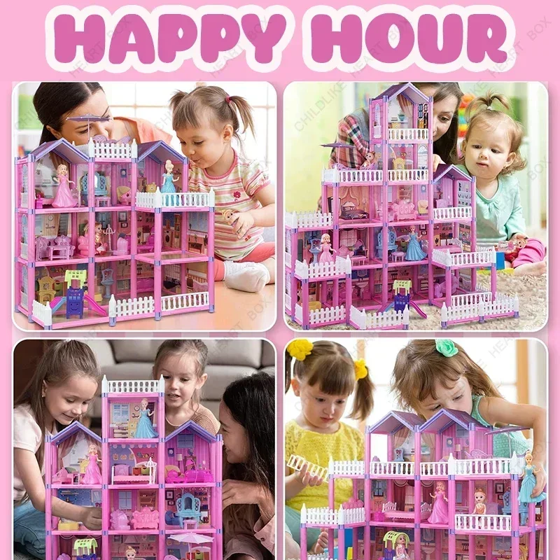 Casa de muñecas Villa Princess Castle Set para niña, Kit de simulación grande, rompecabezas para niña, juguete para regalo