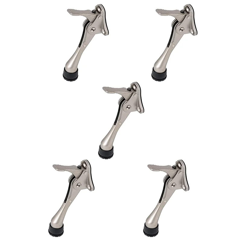 5Pcs One Touch Kickdown Door Stopper Door Holder Heavy Duty Door Stop Bottom Height-Adjustable Rubber Tips-Chrome