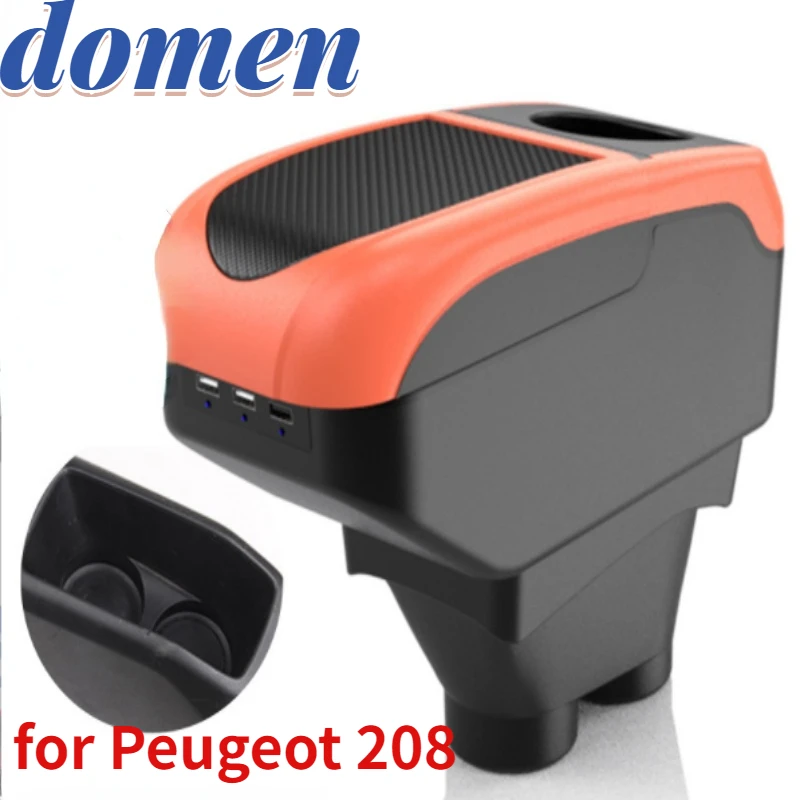 

New Storage Box for Peugeot 208 car dedicated central armrest box modification accessories overseas USB Charging