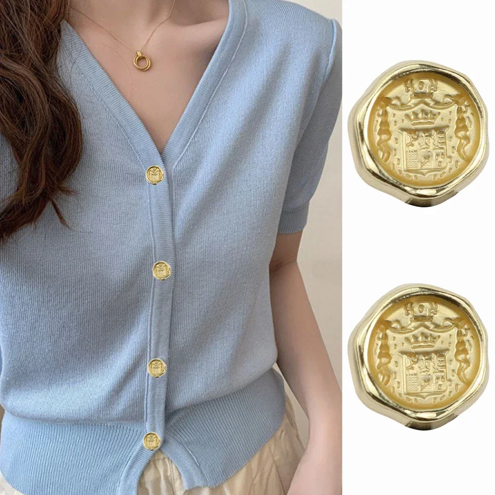 

10 Pieces/set Fashion Crown Design Concave Metal Buttons College Style Jacket Suit Knitwear Jumper Simple Decorative Buttons