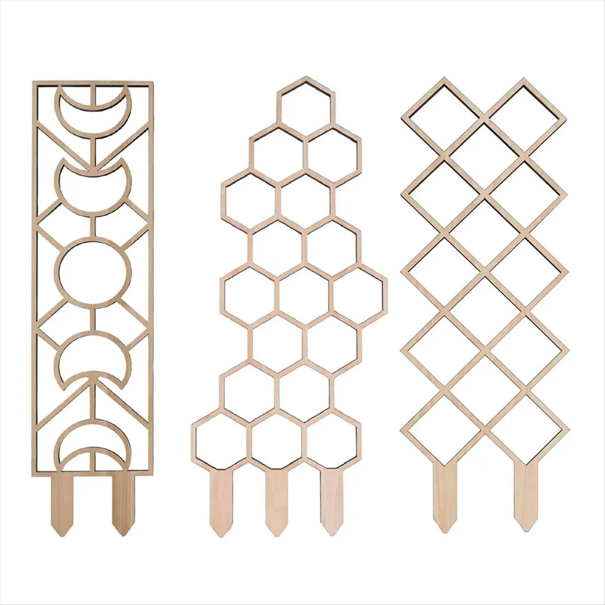 A50U 3PCS Wooden Honeycomb Plant Climbing Stand Lattice Climbing Plant Stand Horticultural Potting Stand Fixed Support Pole