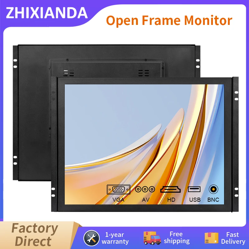 12 15 17 19 Inch 4:3 Ratio Open Frame Monitor MIrror Function Without Touch Screen Industrial Display With AV BNC VGA HDMI USB