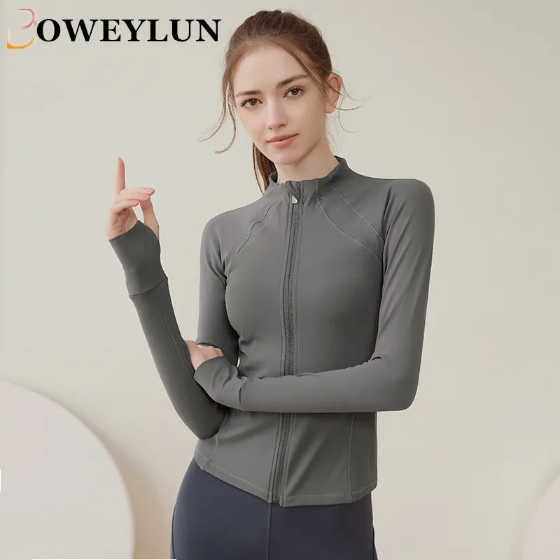 BOWEYLUN Fitness Zipper Sports Coat Long Sleeve Women Quick Drying Clothes Tight Running Yoga Clothes Autumn/Winter Top Female