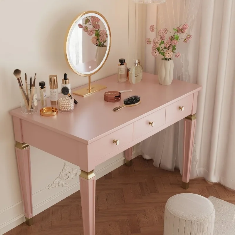 Simple American retro does not take up space to store solid wood makeup table, pink desk dresser in girls' bedroom