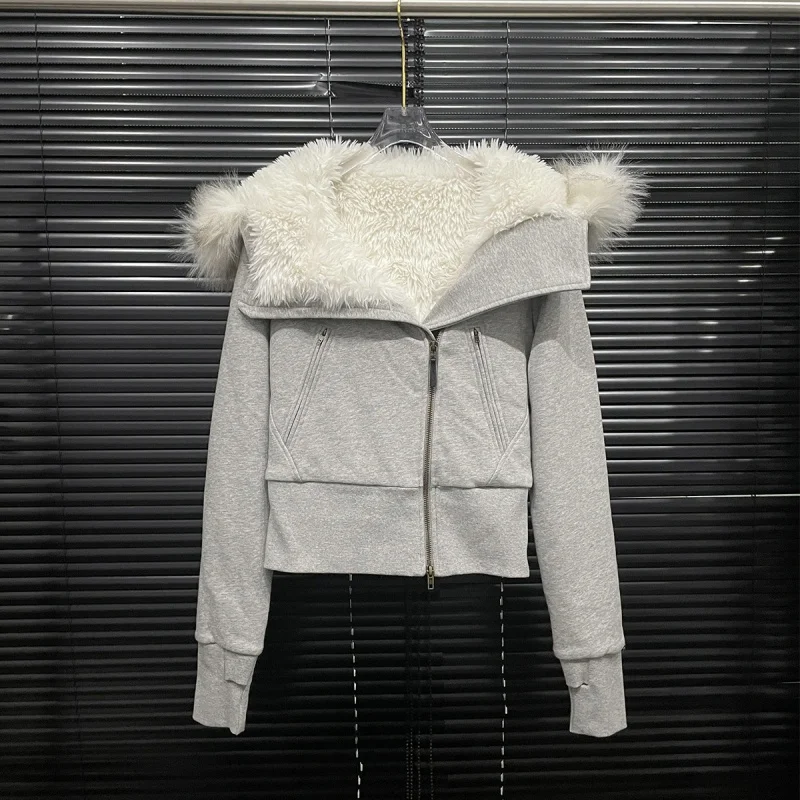 

Winter New Arrival Women's Vintage Hooded Fur Collar Cotton Jacket Y2K Fashion Plush Lining Slimming Diagonal Zipper Coat