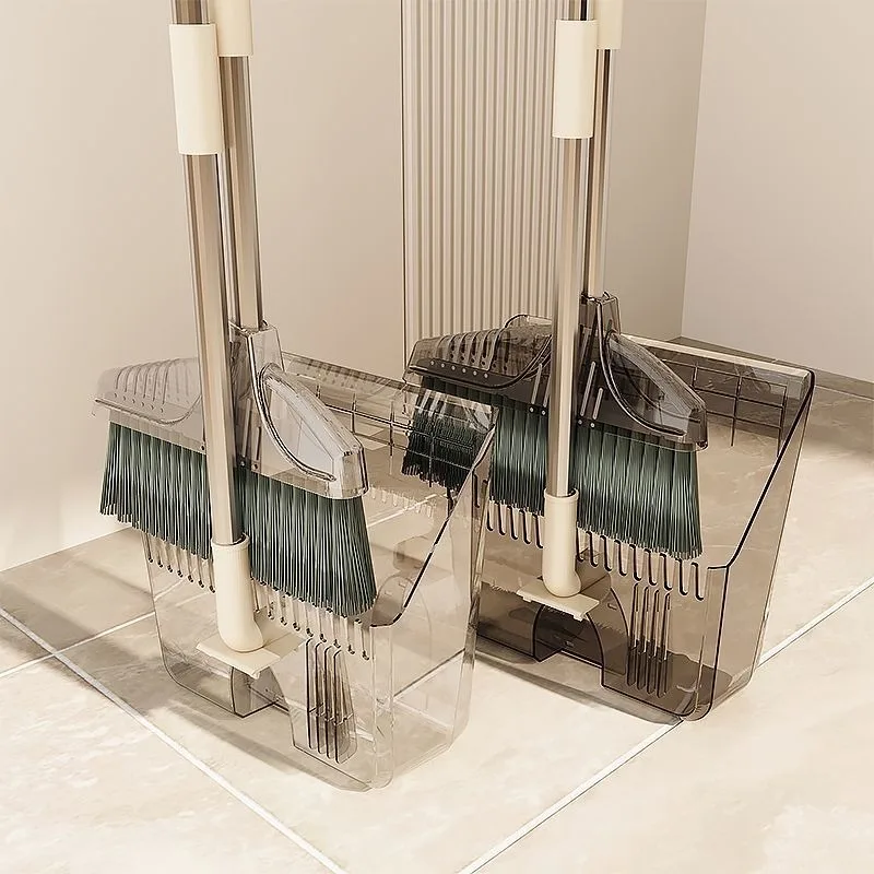 

Broom Dustpan Set Household Transparent Broom Wiper Kit Non-stick Hair Bracer Dustpan Sweeping Foldable Broom Garbage Shovels