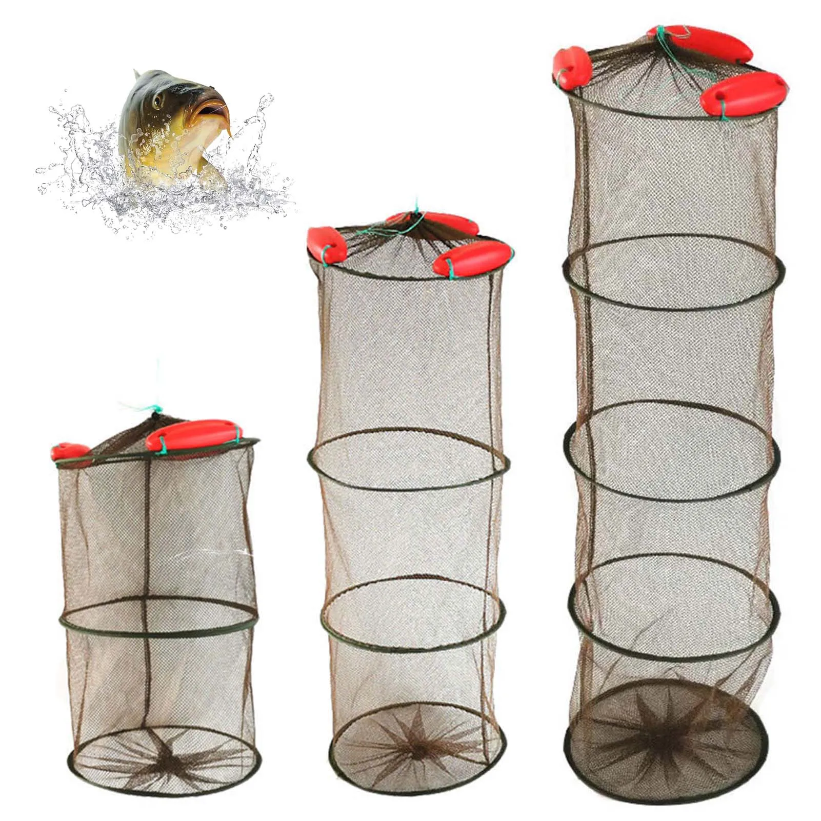 

Portable Mesh Crab Fishing Net Crayfish Lobster Shrimp Prawn Hand Trap Foldable 3/4/5 Circles Fishing Network Trap Cage Tackle