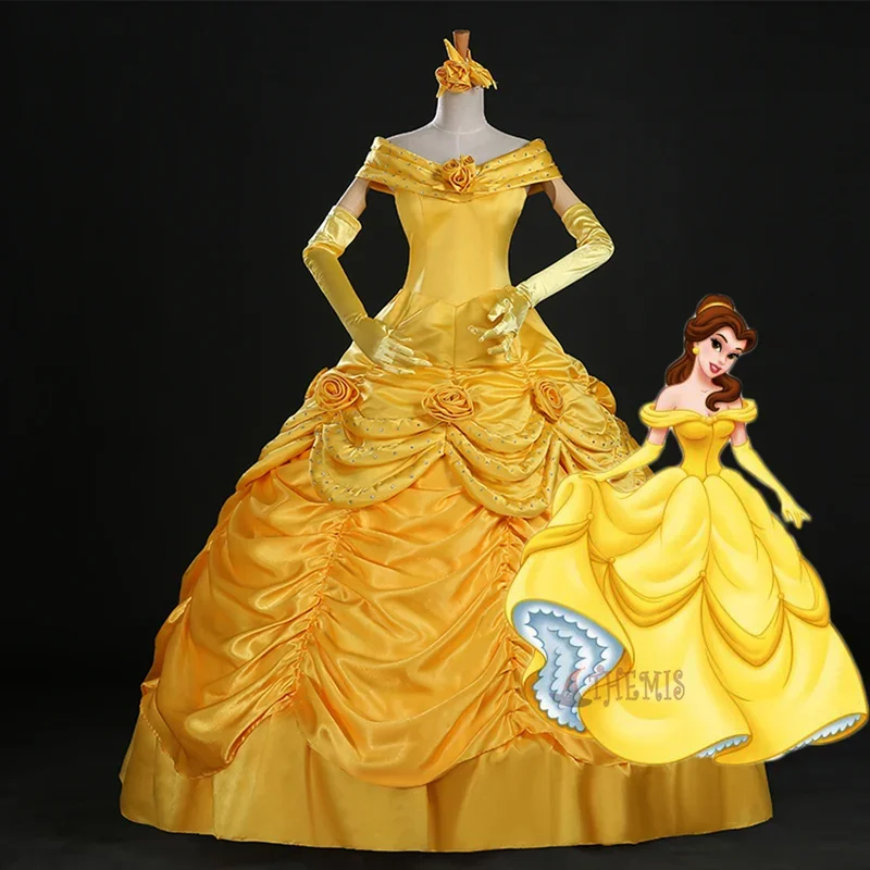 Fantasia de cosplay de princesa belle de alta qualidade para adultos, mulheres, meninas, natal, dia das bruxas, vestido de festa, feito sob encomenda