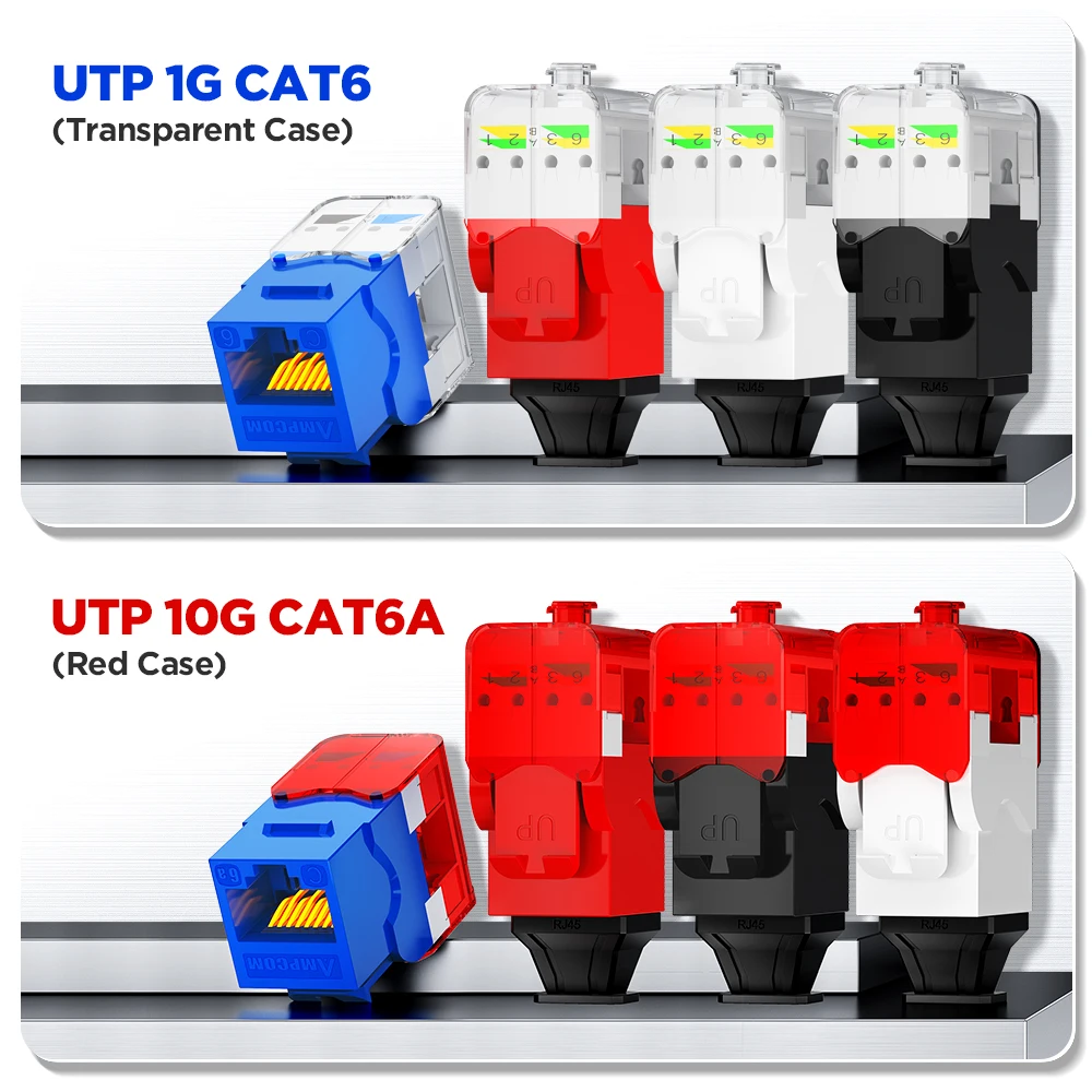 AMPCOM CAT6A CAT6 Tool Less Keystone Jack,  RJ45 UTP Keystone Module Adapter No Punch-Down Tool Couplers Modular Connector