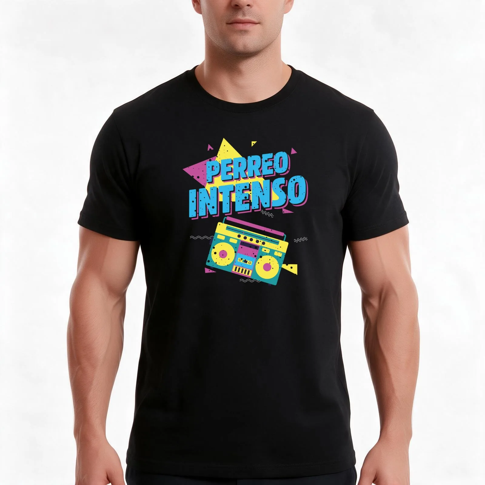 Perreo Intenso Retro Boom Box Reggaeton Boricua T-Shirt, Summer Casual Cotton Tee, Oversized Streetwear Tops, Unisex Men Women