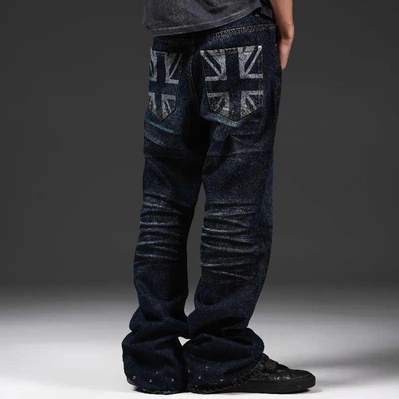 MWJLPWQ Handmade Beaded Vintage Stacked Jeans Men's Trendy Wash Distressed Curved Knife Fit Hiphop Trousers 2026 Autumn 21489