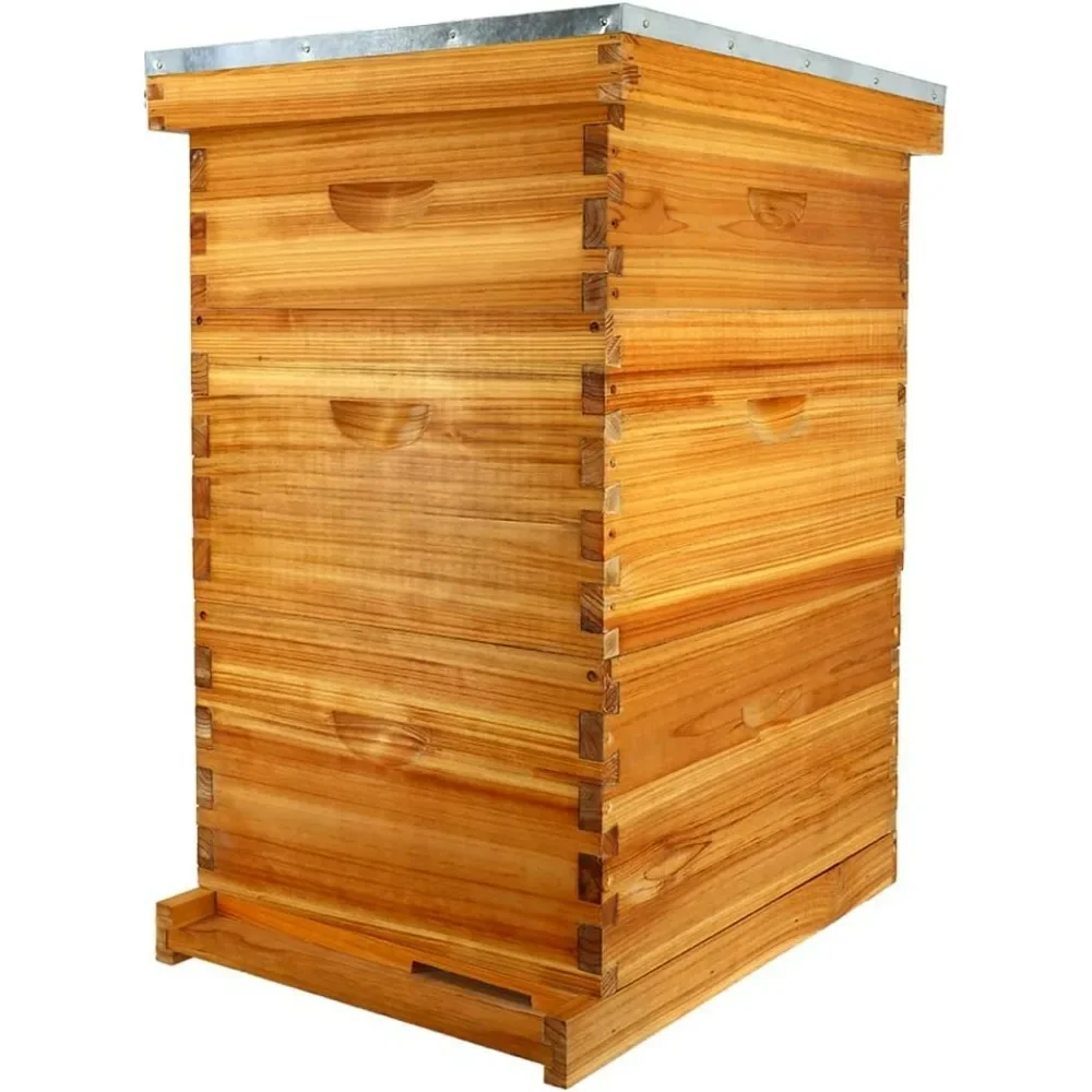 10-Frame  Beehive Dipped in 100% Beeswax, Complete Bee Hives and Supplies Starter Kit Includes 2 Deep Hive Bee Box Beehive